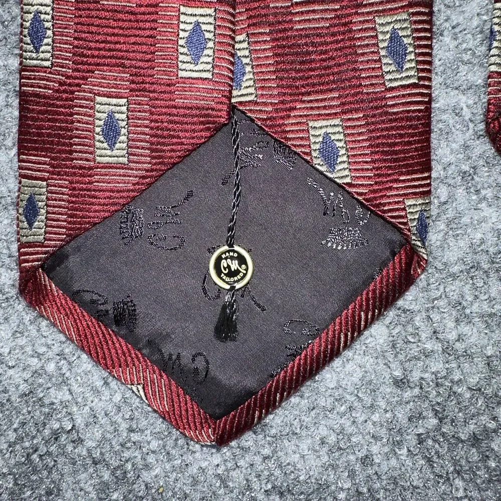 Countess Mara Neck Tie Mens Red Blue‎ Geometric Silk Art Deco USA Vintage